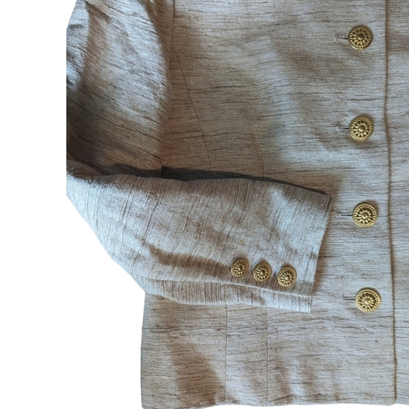 Vtg. Herbert Grossman button front neutral cream Tweed tailored blazer sz 12P - Picture 4 of 11